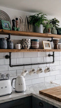 Load image into Gallery viewer, Steel pipe shelf brackets with hanging rail
