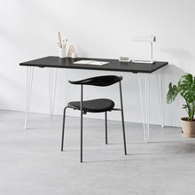 Load image into Gallery viewer, Black ash wood table top with hairpin legs
