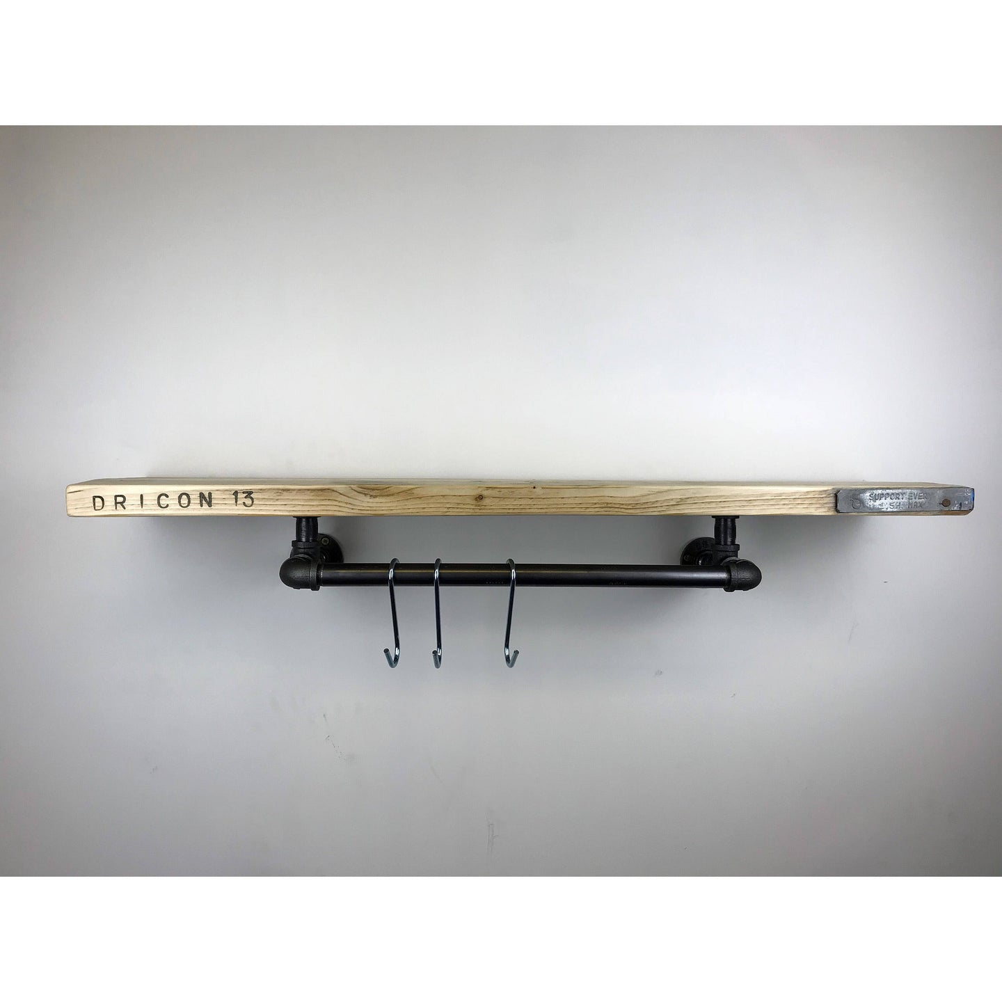 Steel pipe shelf brackets with clothes hanging rail