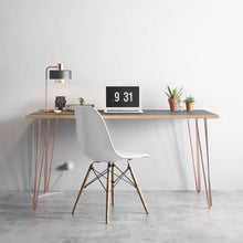 Load image into Gallery viewer, Scandinavian look grey formica coated birch table completed with hairpin legs
