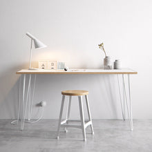 Load image into Gallery viewer, Scandinavian look white formica coated birch table completed with hairpin legs
