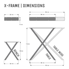Load image into Gallery viewer, X frame industrial table + bench legs
