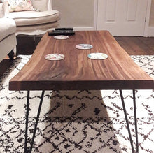 Load image into Gallery viewer, Walnut Slab Coffee Table with Cast Iron Hairpin Legs

