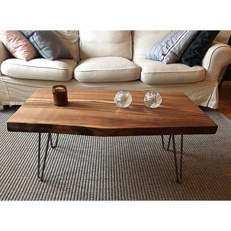 Walnut Slab Coffee Table with Cast Iron Hairpin Legs
